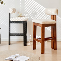 Nordischer Minimalistischer Massivholz-Barhocker mit Bouclé-Polstersitz und Komfortabler Rückenlehne für Zuhause, Küche und Hotel