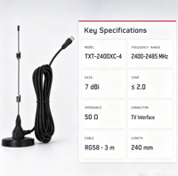 Antenne 2,4 GHz 7dBi hélicoïdale à base magnétique, câble RG58 de 3 m, connecteur d'interface TV 2400-2485 MHz pour WiFi sans fil AV