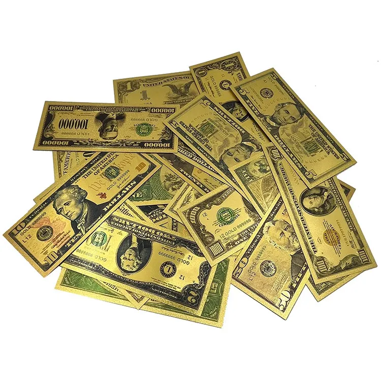 Free Shipping Prop Money USD Dollars Collection Cards Gold Goil Bank Note Bill Banknote