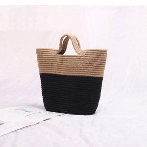 Bolso de Playa para Vacaciones en la Orilla del Mar, Bolso Tote de Yute de Dos Colores para Mujer, Bolso Tipo Cubo a Rayas de Moda SDY2020001, Diseño Abierto - Product Image 3