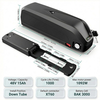 Batterie au lithium premium DE Stock 48V15Ah pour vélos électriques à pneus larges et VTT, cellules 3000mAh et BMS 30A avec interface XT60 2A