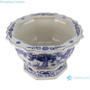<span class=keywords><strong>Maceta</strong></span> de madera de pino y ciruela con diseño de flores, RZFH39-A, <span class=keywords><strong>azul</strong></span> y blanco, con ocho bordes - Product Image 2