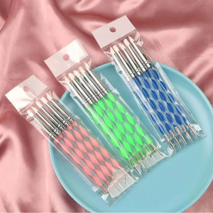 Kit de 5 pinceaux en silicone pour la sculpture des ongles, bleu, vert, rose, outils de pointillage pour pétales de fleurs, pour l'art des ongles 3D - Product Image 5