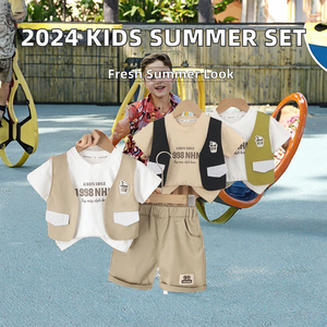 Conjuntos de Ropa Deportiva de Verano HO 2026 para Niños, Chaleco con Letras Estampadas, Camiseta de Manga Corta con Corte en Contraste, Pantalones Cortos, Conjunto de Dos Piezas para Bebé Niño - Product Image 2