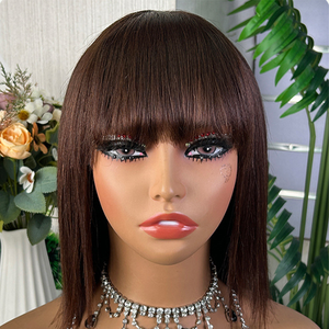 Peluca <span class=keywords><strong>de</strong></span> Cabello Humano 100% con Flequillo, Estilo Bob Moderno, Color Rubio Miel, Fabricada a Máquina, <span class=keywords><strong>de</strong></span> Alta Calidad y Gran Venta - Product Image 1