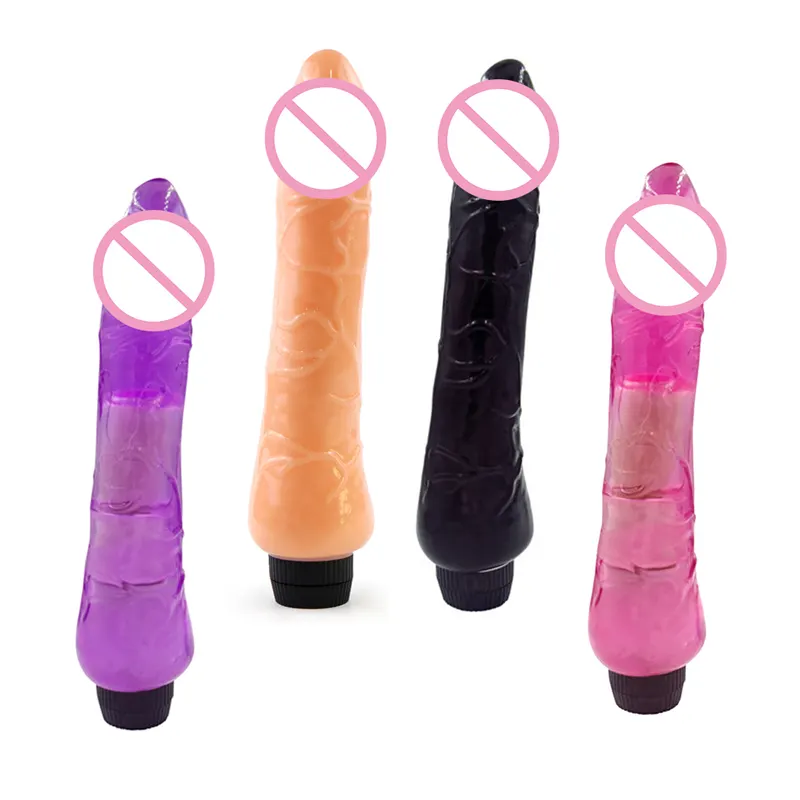 Aimitoy Realistic Female Colorful Big Single Vibrating Sex Toy Women Transparent Crystal Jelly Vibrators Dildo