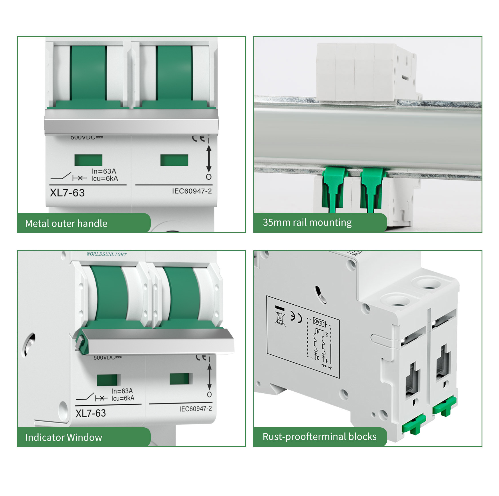 TUV IEC CE XL7 6KA 250V 500V 600V 800V 1000V 1P 2P 3P 4P 10A 16A 20A 25A 32A 40A 50A 63A Solar PV DC MCB Mini Circuit Breaker · image 2