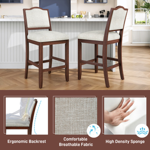 Modern Counter <b>Height</b> <b>Adjustable</b> Bar <b>Stools</b> Set of 2-Rubber Wood Frame with Ergonomic Backrest for Dining - Product Image 5
