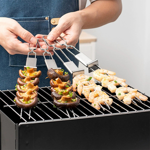 Nuevo Brochete Doble Plano de Acero Inoxidable para Barbacoa con Barra de Empuje, Brochetas para Carne, Verduras y Kebabs - Product Image 4