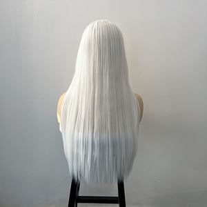 Perruque avant en dentelle pour femmes petite frange moyenne haute température blanc pur cheveux longs raides résistant à la chaleur Base de soie <span class=keywords><strong>fibre</strong></span> chimique - Product Image 4