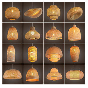 Teehaus-Heimdekoration Moderne Hänge-Trommelleuchte Natur Handgefertigter Korbkunst-Kronleuchter LED Bambus-Rattan-Pendelleuchte mit Schwarzem Kabel - Product Image 2