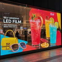 Film LED transparent adhésif pour écran mural en verre de centre commercial, à coller sur vitrine en verre