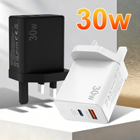 Cargador Rápido Dual USB-C 30W PD QC3.0 con Protección OTP/OVP para Dispositivos Electrónicos - Enchufe Universal EU/UK/AU