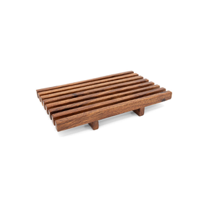 La elegante bandeja de servir de madera de acacia de 22 cm es apta para alimentos y presenta un diseño Japandi natural de Indonesia. - Product Image 1