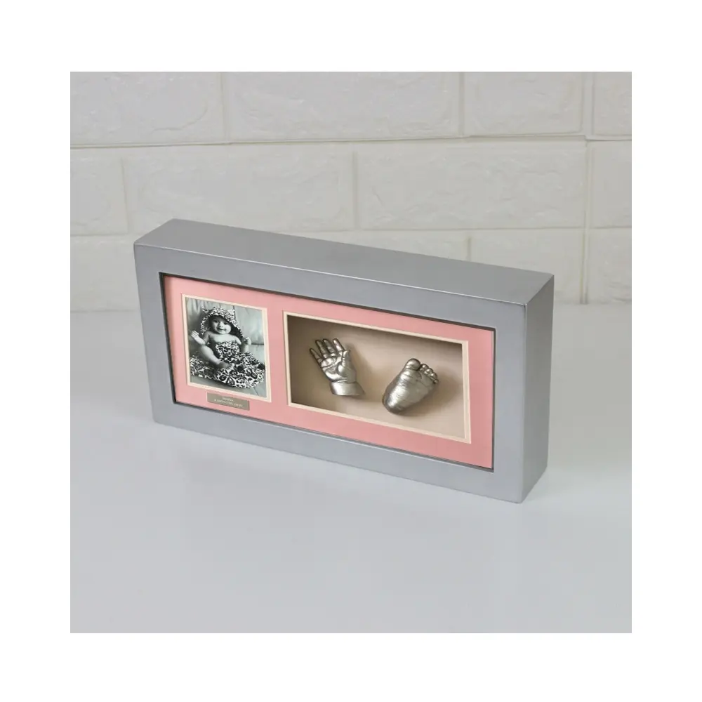 Hohe qualität silber farbe baby erste jahr DIY geschenk foto rahmen Baby hand und fuß casting holz shadow box