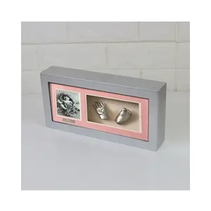 优质银色宝宝的第一年DIY礼品相框宝宝手脚铸造木阴影盒