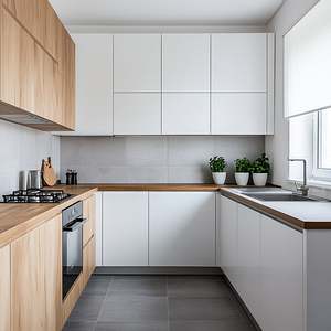 Gabinetes de Cocina Modulares Prefabricados de Lujo a Bajo Precio en China, de Madera Sólida, Impermeables, Modernos, en Forma de L - Product Image 2