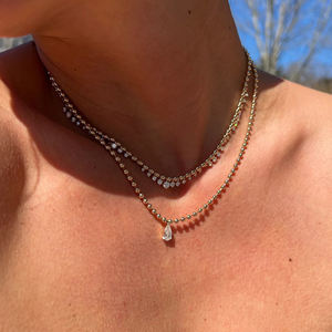 Collar de Cadena con Cuentas de Diamantes Gemnel Aria de 2 mm, Dije con Corte de Pera de Circonita Cúbica, Plata de Ley 925, Joyería para Mujer, Collar Chapado en Oro - Product Image 6