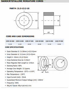 Cinta Nanocristalina de Alta Densidad de Flujo, Mini Nano Core, para Aplicaciones Avanzadas de Transformadores e Inductores, Baja Pérdida de Energía - Product Image 6