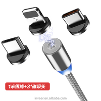 Câble de charge magnétique Type C 3A à charge rapide, câble de données USB en nylon tressé en cuivre pur pour téléphone Android, voiture, maison