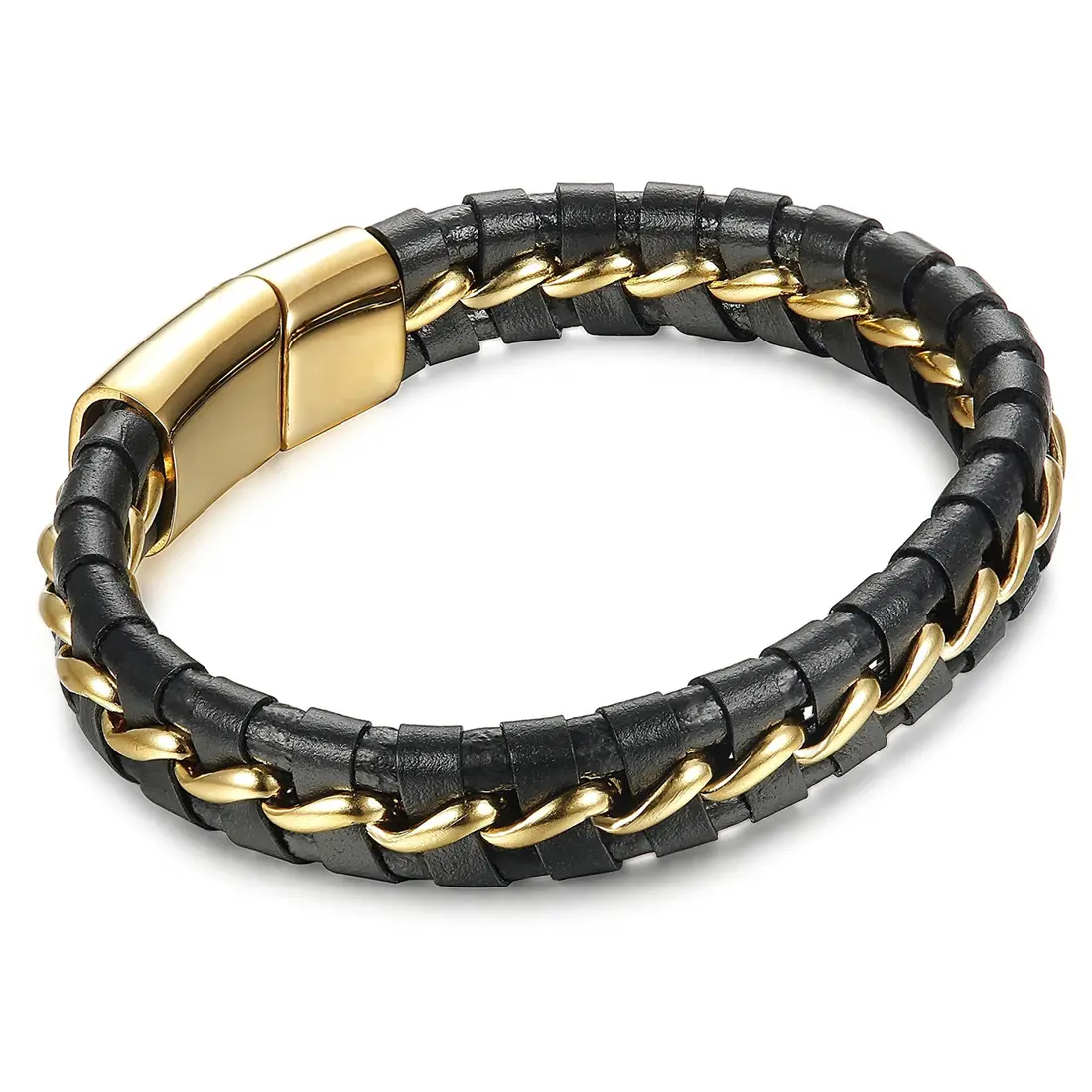 Bracelet en cuir tressé en acier inoxydable, pour hommes, bijoux à la mode, simple et modeste, luxe,