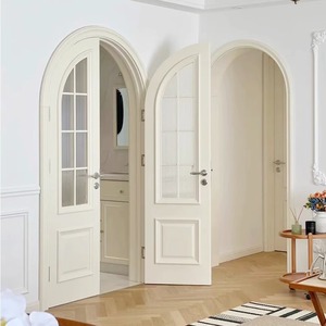 דלת קשתית מעץ מלא צבוע לבן, עמידה בפני אש, לשימוש בחדרי לימוד, חדרי שינה, בתי חולים וחדרי אמבטיה, מוכנה לשימוש סיטונאי. - Product Image 5
