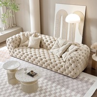 Italienische minimalist ische Mond oberflächen creme Wabi-Sabi Style Frosted Velvet Sofa Set Internet Celebrity Home Straight Row Bett