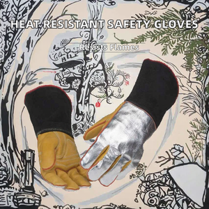 ถุงมือเชื่อมหนังวัวเคลือบอลูมิเนียมฟอยล์ ป้องกันการลวก ทนความร้อน ทนไฟ ป้องกันไฟฟ้าสถิตย์ ขนาด 11 ออนซ์ สำหรับงานเชื่อมในอุตสาหกรรม - Product Image 2