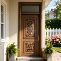 Porte d'entrée en bois massif sculptée à la main de qualité supérieure avec vitre en transom pour porte d'entrée