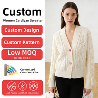 Services ODM : Cardigan élégant et simple pour femme, personnalisable avec logo, polyvalent, avec perles en corde, col en V, pull pour femme