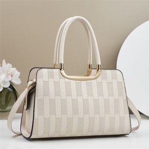 Elegant Women's Microfiber Handbag Geometric Pattern Round Handle Removable Strap Flap Closure Daily Use Brown - Product Image 2