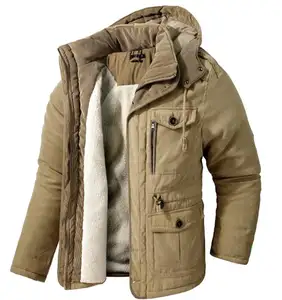 Jaqueta de lã para inverno, casaco de lã quente para homens, casuais, manga comprida, grossa, de algodão com capuz, roupa externa