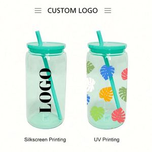 Gobelet en plastique Mason Jar de 16 oz avec logo personnalisé, paille intégrée, sans BPA, réutilisable et anti-fuite pour le camping et les fêtes – Vente en gros - Product Image 2