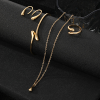 Ensemble de bijoux en alliage d'or 4 pièces/ensemble, collier, boucles d'oreilles, bagues, ensembles de bijoux pour femmes