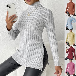 Factory <strong>Ladies</strong> Winter High <strong>Turtle</strong> <strong>Neck</strong> Long Sleeve Knitted Tops Pit Stripe Bodycon <strong>Jumper</strong> Pullover Women Sweater Crewneck Knit - Product Image 1