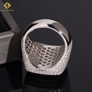 Men's Moissanite <b>Ring</b> 925 Silver Rhodium Plated Hip Hop Geometric Luxury Style <b>Iced</b> Out <b>Rings</b> - Product Image 3