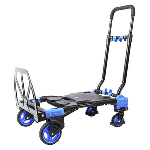 Flatbed <b>Trailer</b> Heavy Duty Portable <b>Folding</b> Handcart Aluminum Alloy 4 Wheel Blue Multi Functional Household Use - Product Image 1