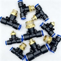 Connecteurs pneumatiques en T série PB, 3 voies, avec filetage mâle, raccords rapides en plastique à connexion rapide