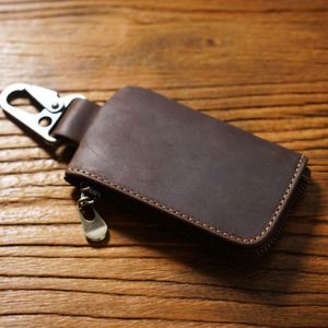 Cases Cowhide Leather Keychain <b>Men</b> Women Holder Organizer <b>Pouch</b> Split Car Wallet Housekeeper Key Case Mini Card Bag - Product Image 3