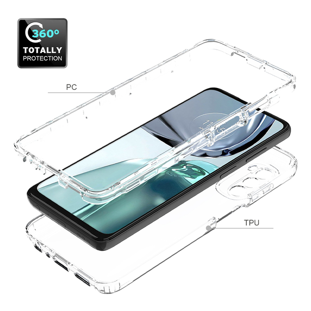 360 Full Body TPU+PC Phone Case for Motorola G30 G20 G10 Power G31 G41 G51 G71 G9 Play E7 Plus G 5G One Fusion Transparent Cover