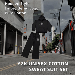 ชุดเซ็ตสเวตสูท Winter Street Unisex Y2K คุณภาพสูง ชุดวอร์มผู้ชายแบบมีฮู้ด สีดำ ผ้าฝ้าย ปักโลโก้ตามสั่ง - Product Image 2