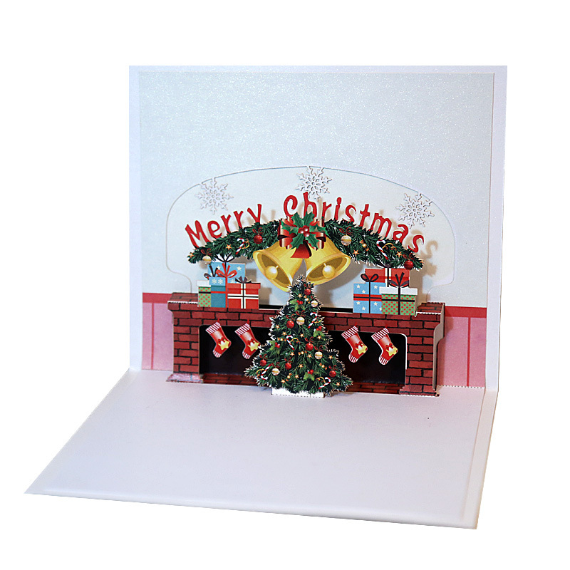 Custom Color Printing Christmas Fireplace Christmas Stereoscopic Greeting Cards 3d Paper Carving Creative Blessing Card