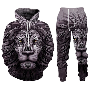 Moda animale il <span class=keywords><strong>leone</strong></span> stampa sublimazione set <span class=keywords><strong>felpa</strong></span> <span class=keywords><strong>con</strong></span> <span class=keywords><strong>cappuccio</strong></span> da uomo 2 pz set <span class=keywords><strong>felpa</strong></span> oversize abbigliamento uomo moda - Product Image 6