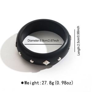 Vintage Wooden <b>Bangle</b> <b>Bracelet</b> with Metal Studs Bohemian Style for Women - Product Image 3