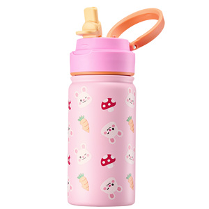 Botella de Agua de Acero Inoxidable para Niños con Diseño Impreso, Aislamiento de Doble Capa, Revestimiento Antideslizante, Tapa con Cierre Deslizante y Pajita - Product Image 1