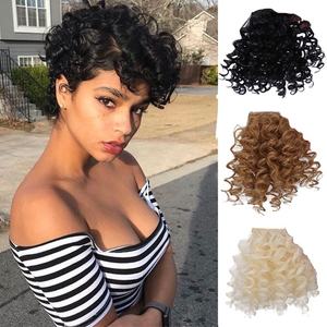 High Puff Afro Kinky Curly Sintético Cordón Cola de caballo con <span class=keywords><strong>flequillo</strong></span> Extensiones de cabello Short Pony Tail Hair Bun Clip para mujeres - Product Image 6