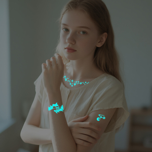 Nouveaux autocollants de <span class=keywords><strong>tatouage</strong></span> bleu brillant dans le noir-Design de <span class=keywords><strong>fleur</strong></span> de papillon pour doigt, <span class=keywords><strong>poignet</strong></span>, clavicule | Art corporel imperméable et non toxique - Product Image 4