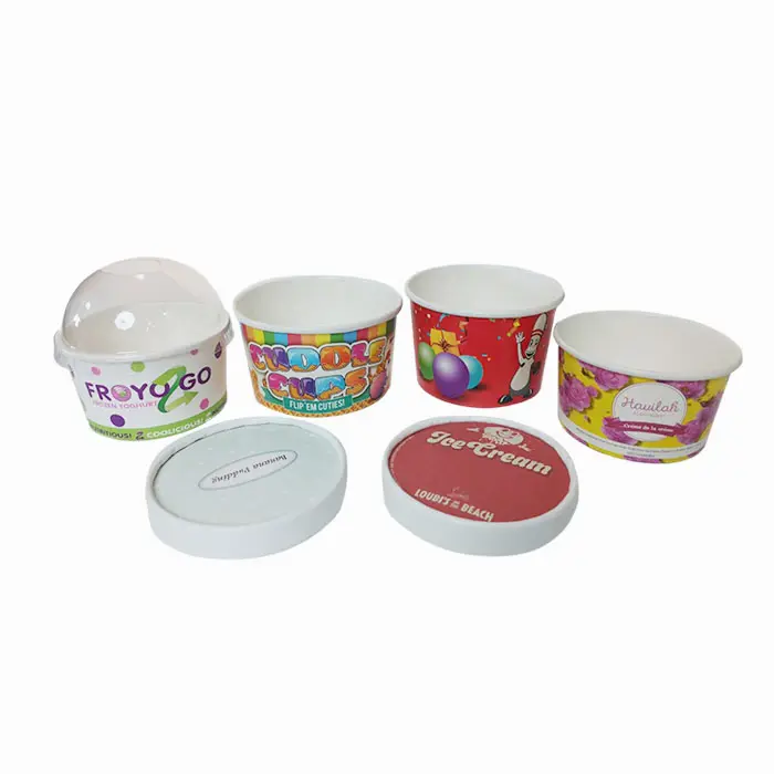 Copos de iogurte e sorvete para carros, recipiente de vidro com tampa, papel revestido de 4 onças, mini personalizado