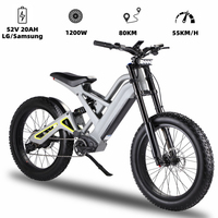 Vente en gros, nouveauté, cadre en alliage d'aluminium 1200W, 52V, 20Ah, vélo tout-terrain électrique à gros pneus de 24 pouces, VTT électrique avec 80km de vitesse, 55 km/h