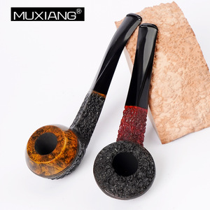 Muxiang Tobacco Pipe Bent Type Briarwood Handcrafted Gold Black Finish Men's Smoking Pipe - Product Image 3